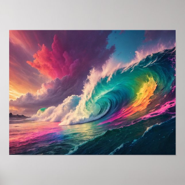 A Rainbow Wave: Colourful Ocean and Sky Poster (Front)