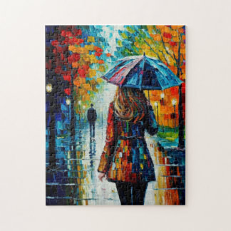 A Rainy City Park Stroll to Friendship's Embrace  Jigsaw Puzzle