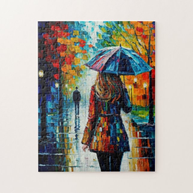 A Rainy City Park Stroll to Friendship's Embrace  Jigsaw Puzzle (Vertical)