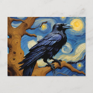 A Raven in an Old Oak Tree Starry Night Postcard