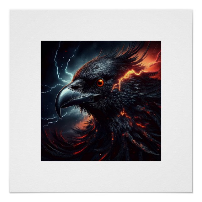 A Raven Is Surrounded By Troubled Skies Lighning Poster (Front)
