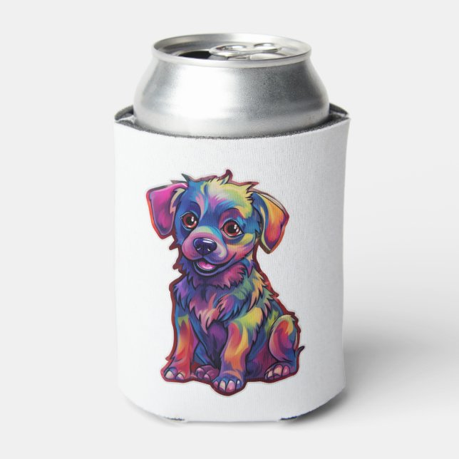 A ray of joy the Fluorescent Shining Dog   Can Cooler (Can Front)