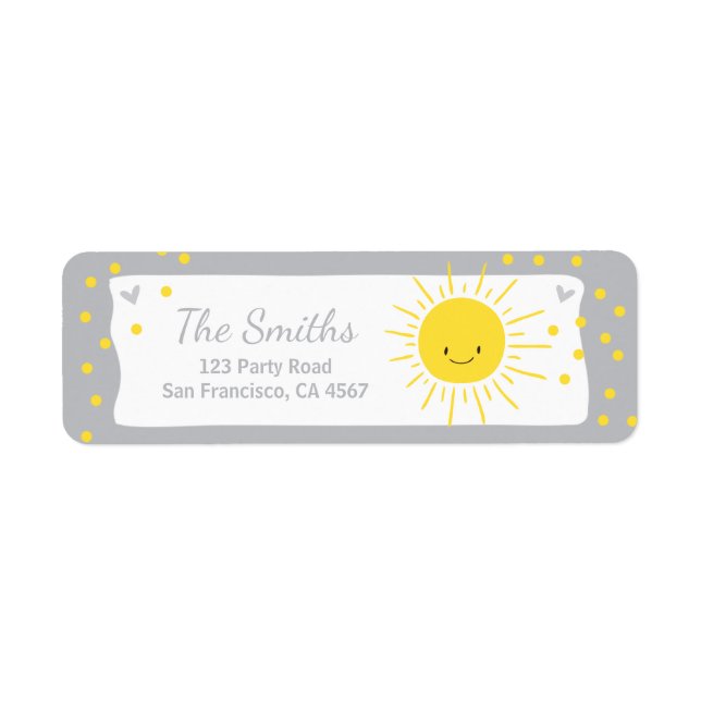 A Ray of Sunshine Baby Shower Address Labels Sun (Front)