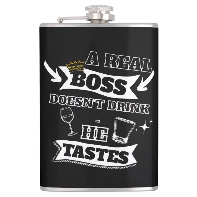 A Real Boss Quote Hip Flask (Front)