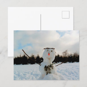 A real Snowman & a winter landscape photo Holiday Postcard