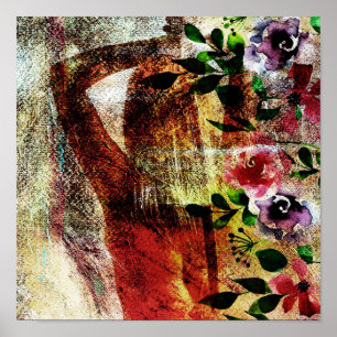 A rear view of a woman with a sword behind her bac poster