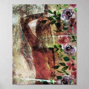 A rear view of a woman with a sword behind her bac poster
