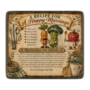 A Recipe for a Happy Marriage Funny Glass Cutting Board