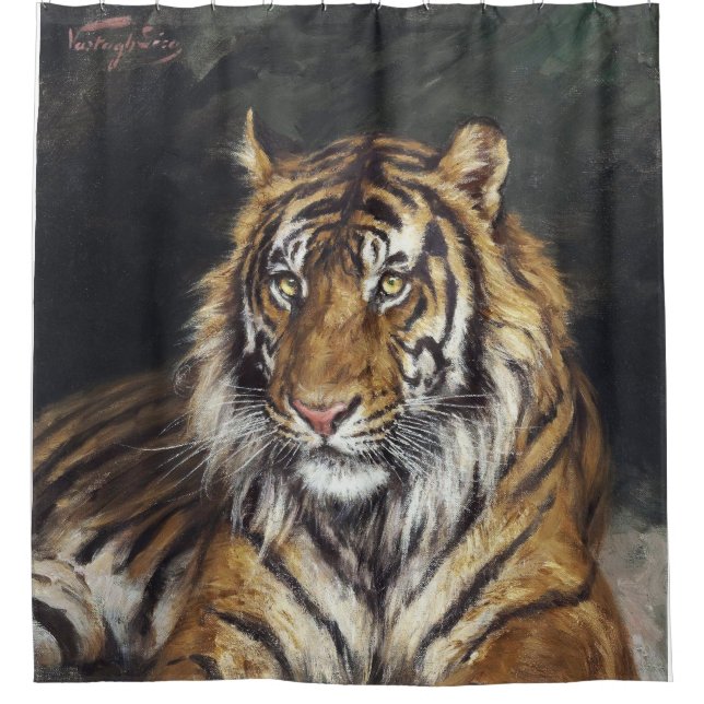 A Reclining Tiger (1866-1919) oil painting by Geza Shower Curtain (Front)