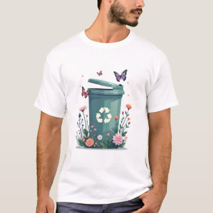 A Recycling Bin Surrounded by Butterflies and Bloo T-Shirt