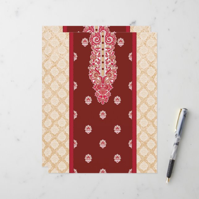 a red and beige carpet with a red border (Front/Back In Situ)