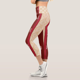 a red and beige carpet with a red border capri leggings