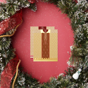 a red and beige carpet with a red border foil holiday postcard