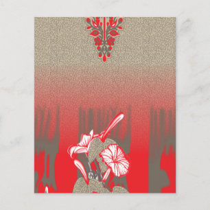 a red and beige scarf with a picture of a woman ho flyer
