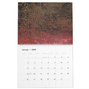 a red and black painting with a red background calendar