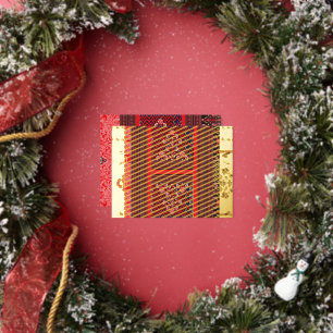 a red and black painting with a red heart on it foil holiday postcard