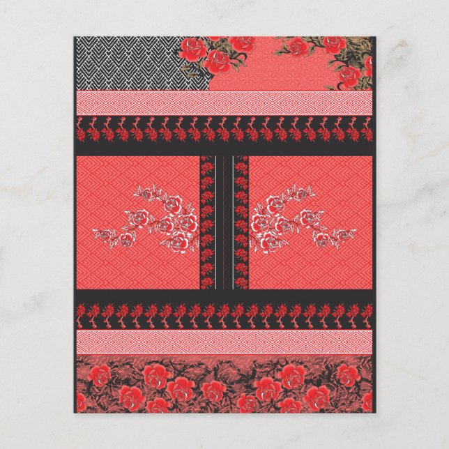 a red and black pattern with flowers on it flyer (Front)
