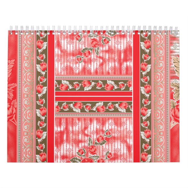 A red and black scarf embellished with a lovely fl calendar (Cover)