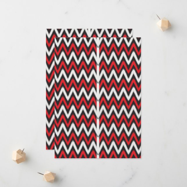 a red and black zigzag pattern on a white backgrou announcement (Front/Back In Situ)