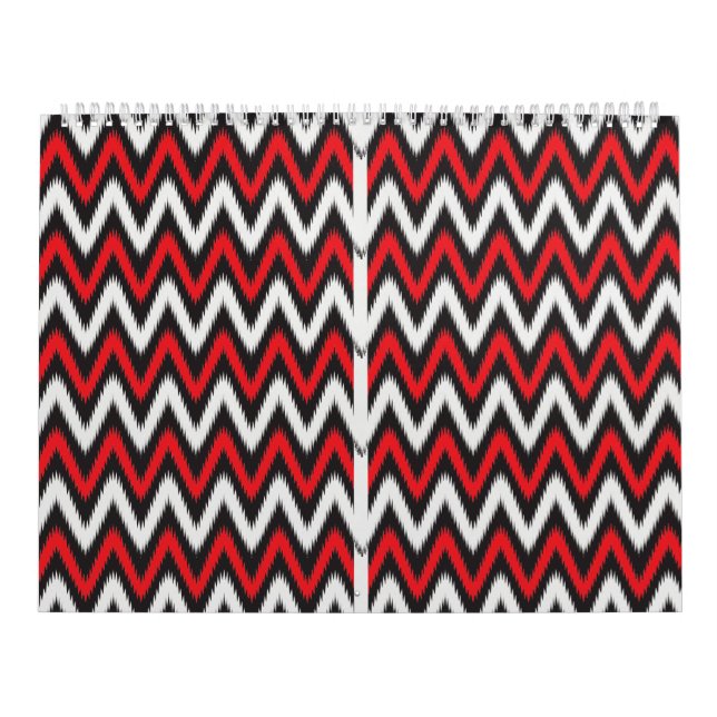 a red and black zigzag pattern on a white backgrou calendar (Cover)