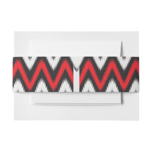 a red and black zigzag pattern on a white backgrou invitation belly band