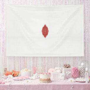 a red and brown design on a white background banner