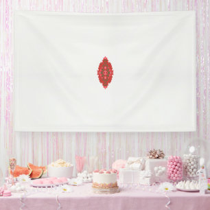 a red and brown design on a white background banner