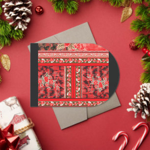 a red and green floral design on a black backgroun acrylic invitations