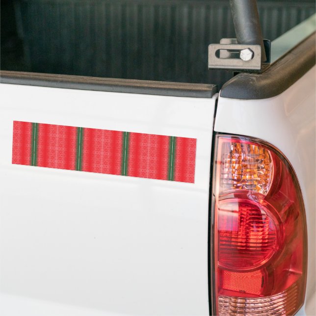 a red and green striped background bumper sticker (On Truck)