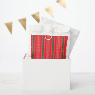 a red and green striped background favour bag