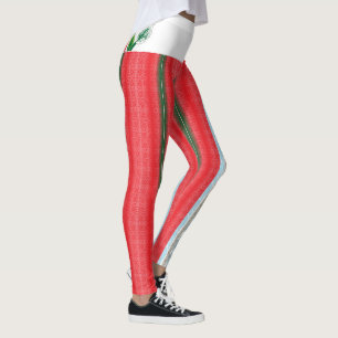 a red and green striped background leggings