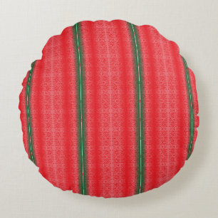 a red and green striped background round cushion