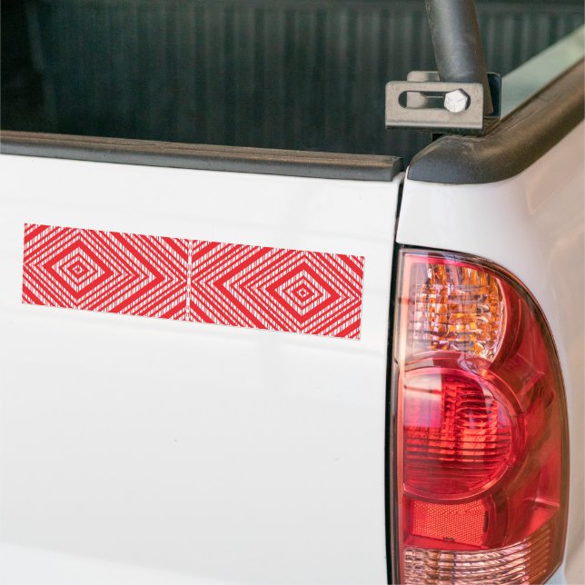 a red and white background with a diamond pattern bumper sticker (On Truck)