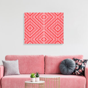 a red and white background with a diamond pattern canvas print