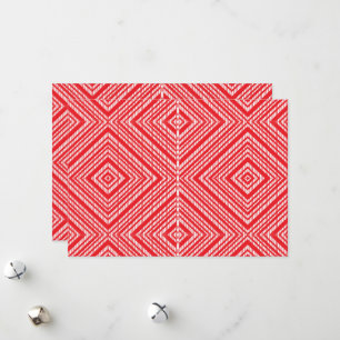 a red and white background with a diamond pattern holiday card