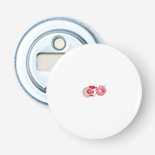 a red and white drawing of a flower bottle opener