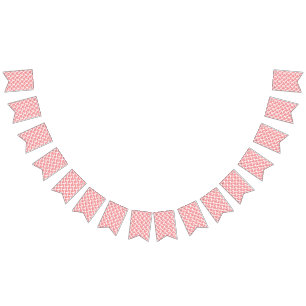 a red and white flower pattern on a white backgrou bunting