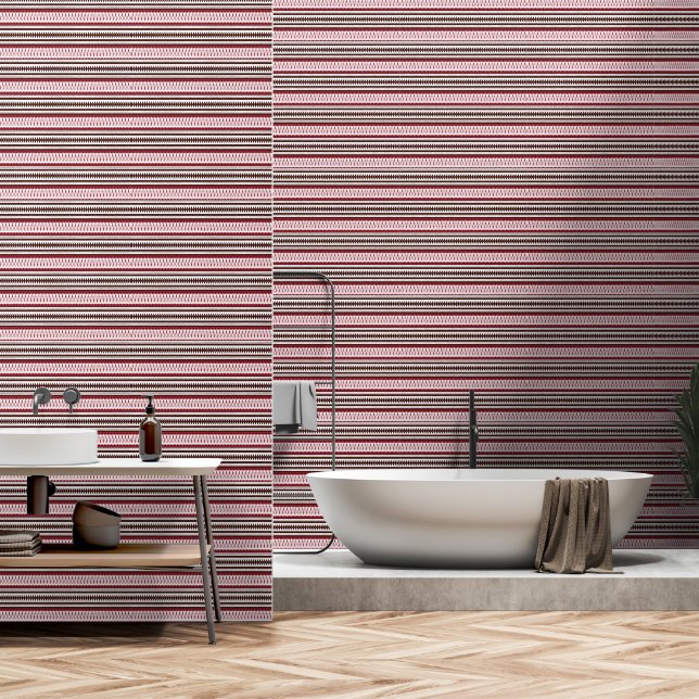 a red and white striped pattern wallpaper (Bathroom)