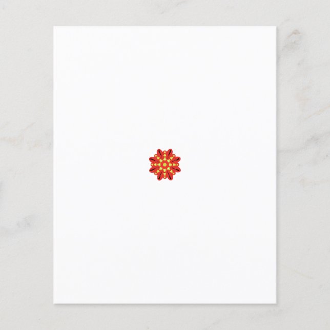 a red and yellow flower with black dots flyer (Front)