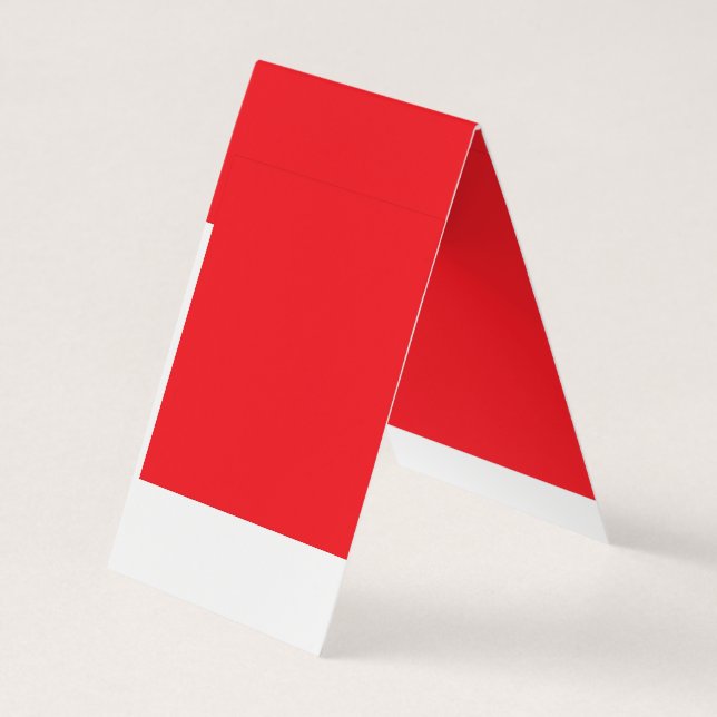 a red background with a white border business card (Back)