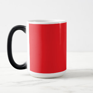 a red background with a white border magic mug