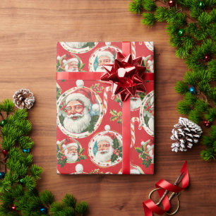 A Red Background With Santa Christmas Theme Wrapping Paper