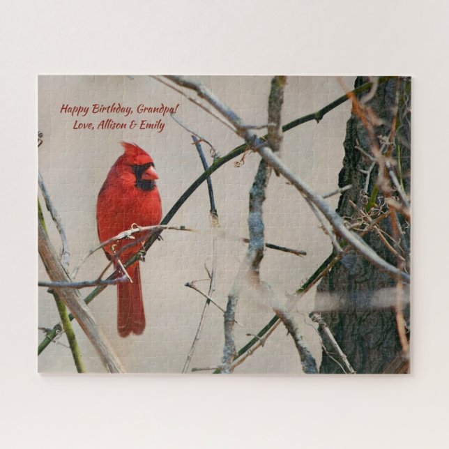 A Red Cardinal Bird on a Branch in the Woods Jigsaw Puzzle (Horizontal)