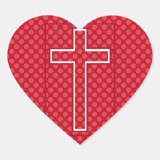 A Red Christian Cross. Heart Sticker