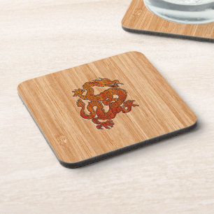 A red Dragon on Bamboo like Coaster