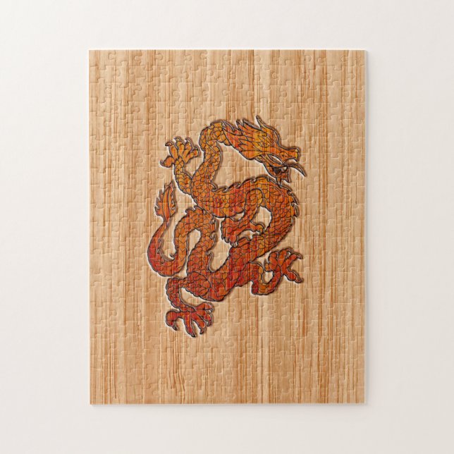 A red Dragon on Bamboo like Jigsaw Puzzle (Vertical)