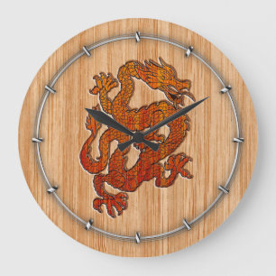 A red Dragon on Bamboo like Large Clock