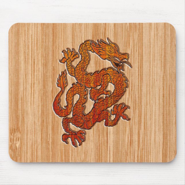 A red Dragon on Bamboo like Mouse Pad (Front)
