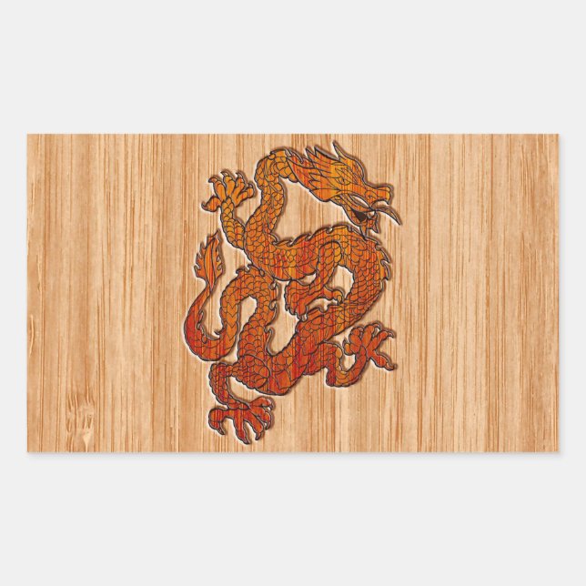 A red Dragon on Bamboo like Rectangular Sticker (Front)