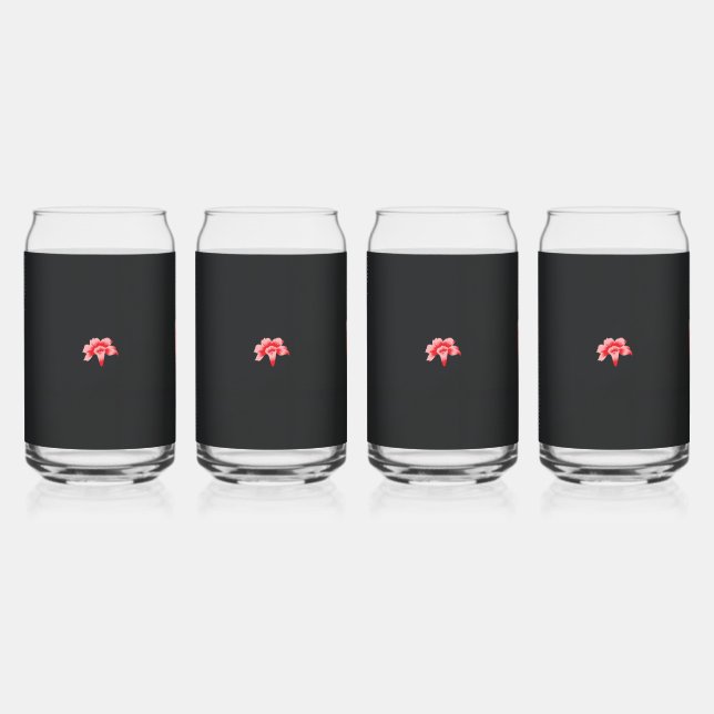 a red flower on a black background can glass (Front)